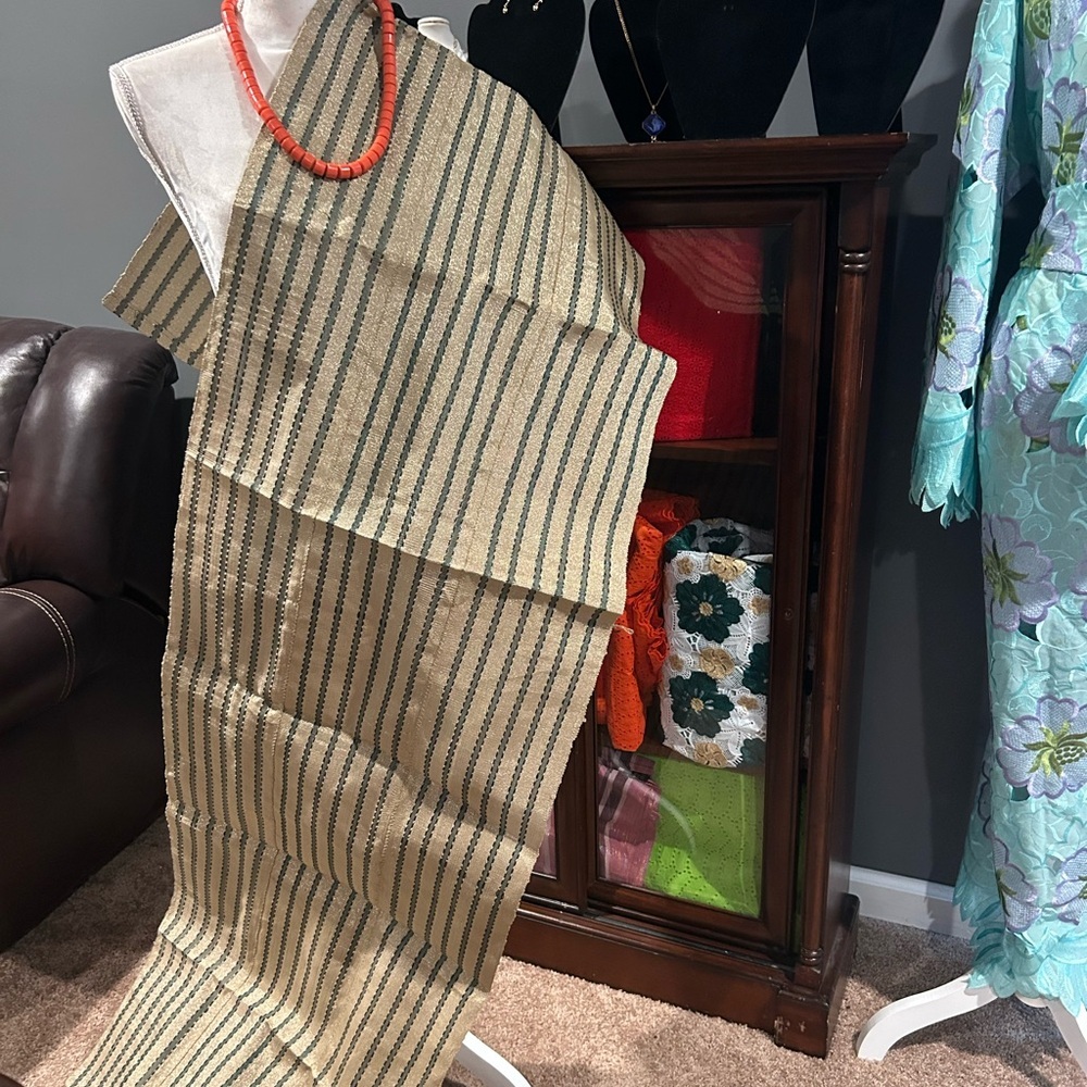 COPY - Aso Oke Head Tie, Green And Gold Aso Oke